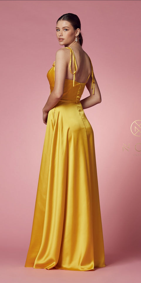 SATIN V-NECK FULL LENGTH DRESS E1029 BY NOX ANABEL