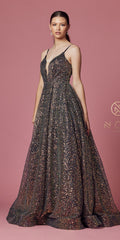 NOX ANABEL R1030 - V-NECK SEQUIN BALL GOWN PROM DRESS
