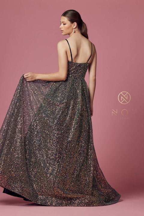 NOX ANABEL R1030 - V-NECK SEQUIN BALL GOWN PROM DRESS