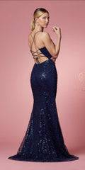 Nox Anabel R1031 Elegant  Sequins Prom Dress  with Slit and Spaghetti Straps