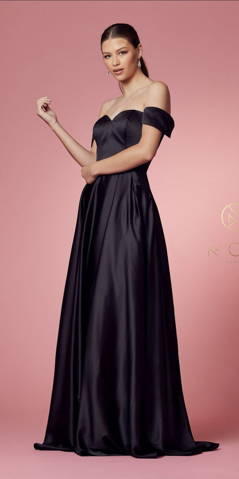 Satin Pocket A-LineGown by Nox Anabel R1032