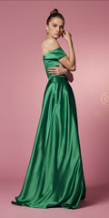 Satin Pocket A-LineGown by Nox Anabel R1032