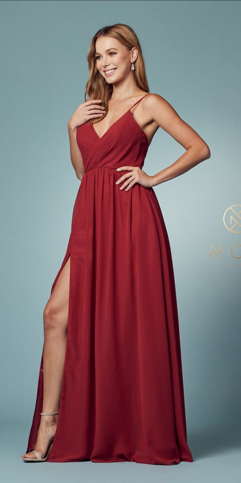 Long A-Line Chiffon Formal Dress by Nox Anabel R275