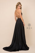 V-Neck Open Corset Back Dress with Side Slit_R348 by Nox Anabel
