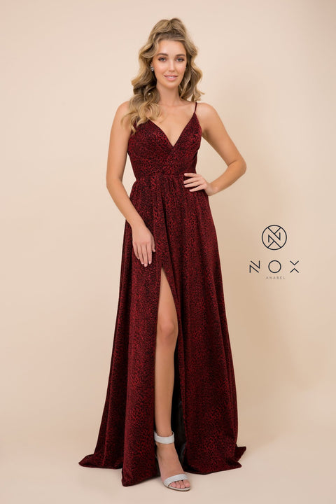 Glitter Lame V Neck Spaghetti Straps A-Line Gown_R356 by Nox Anabel