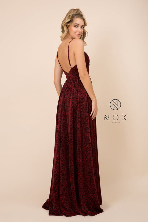 Glitter Lame V Neck Spaghetti Straps A-Line Gown_R356 by Nox Anabel
