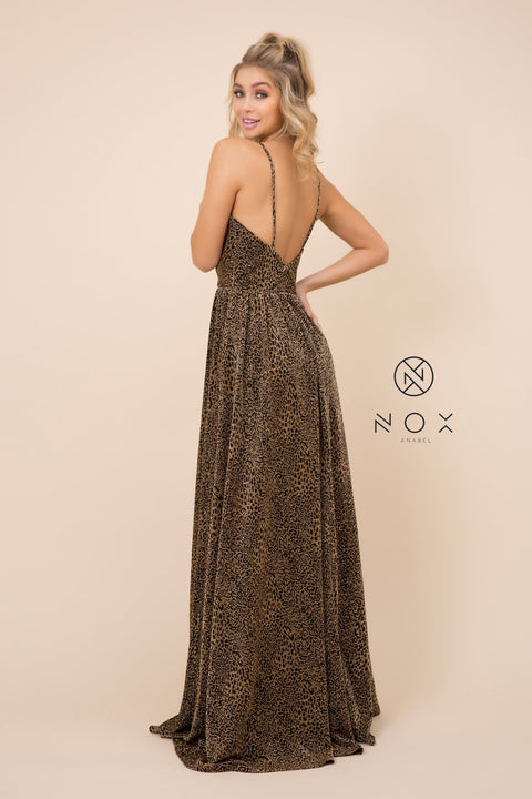 Glitter Lame V Neck Spaghetti Straps A-Line Gown_R356 by Nox Anabel