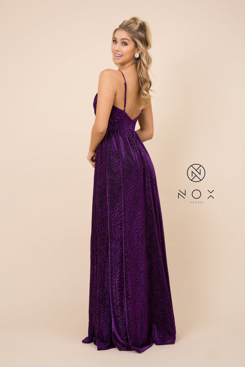Glitter Lame V Neck Spaghetti Straps A-Line Gown_R356 by Nox Anabel