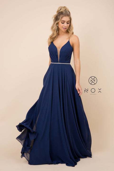 V-Neck Long Chiffon Bridesmaid Dress_R416 by Nox Anabel