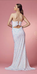 Plunging Neckline Fitted Bodice Glittery Trumpet Gown Side Slit by Nox Anabel R433W