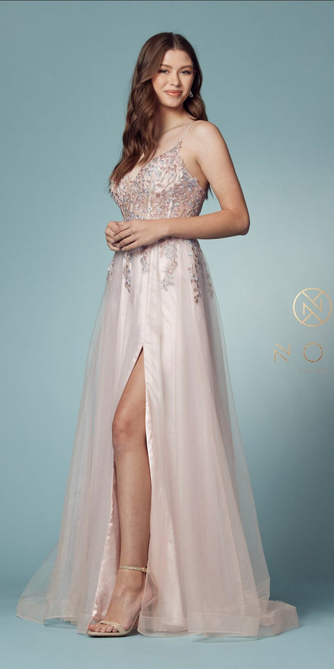 NOX ANABEL S1015 FLORAL  CORSET STYLE PROM EVENING GOWN