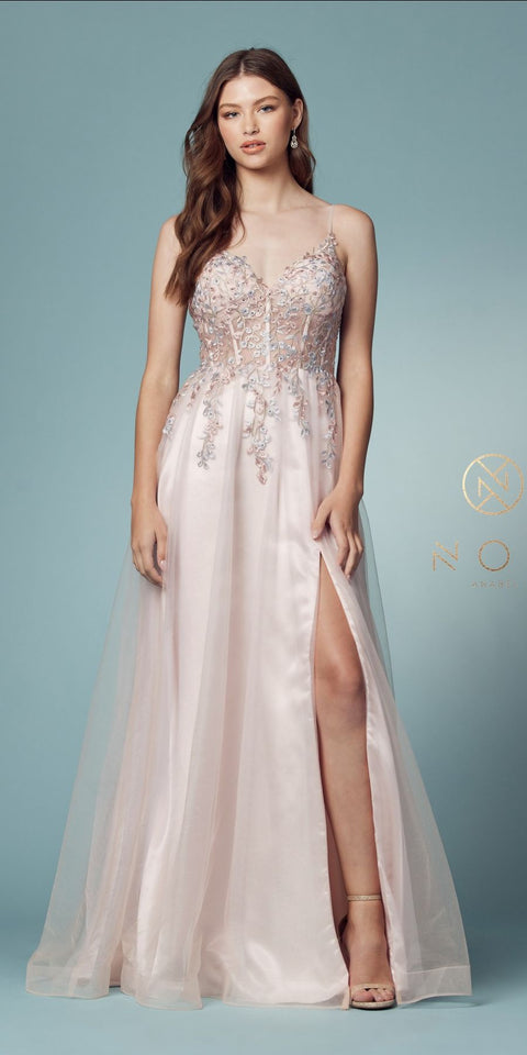 NOX ANABEL S1015 FLORAL  CORSET STYLE PROM EVENING GOWN