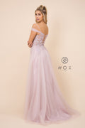 Long Tulle Prom Dress with Off Shoulder Flounce_S265 by Nox Anabel