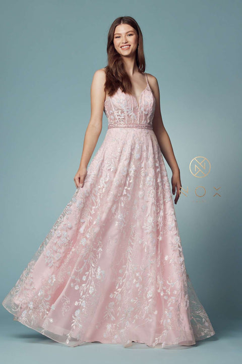 Nox Anabel T1011 Floral Applique Corset Prom Evening dress