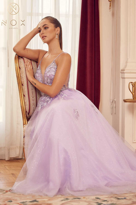 Nox Anabel T1012 Applique Sheer Sleeveless Prom Evening Dress.