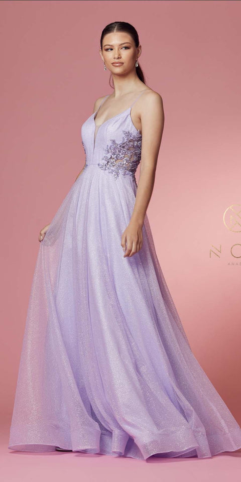 Glitter Mesh Skirt A-Line Ball Gown by Nox Anabel T1033