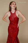 Elegante vestido de sirena con ilusión de diamantes de imitación T153 de Nox Anabel