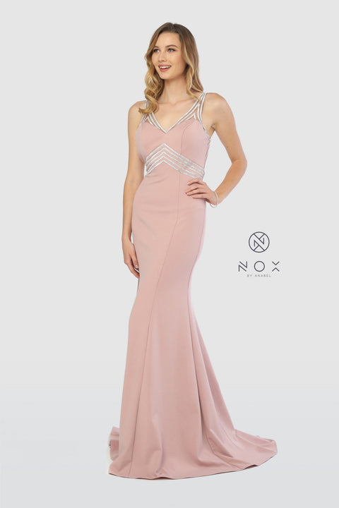 Long Jersey Dress with Jeweled Bodice and Skirt_T253 by Nox Anabel