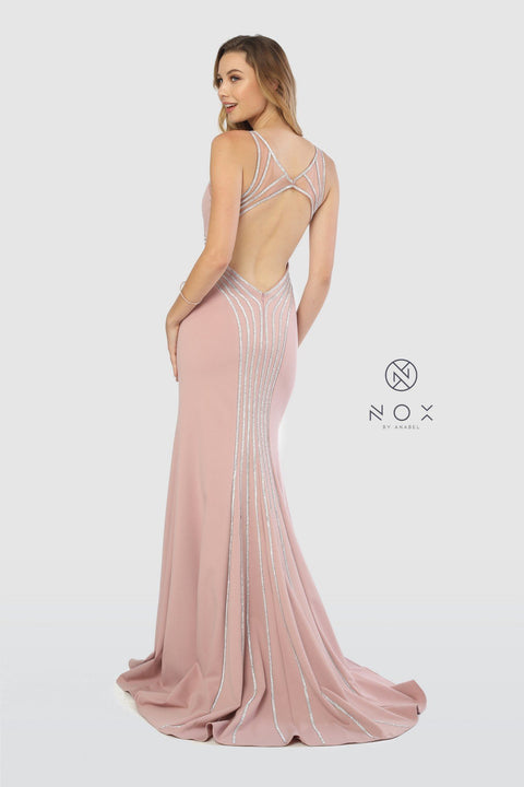 Long Jersey Dress with Jeweled Bodice and Skirt_T253 by Nox Anabel