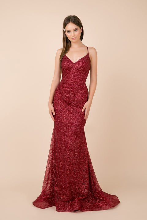 Thin Straps V Neckline with Shimmery Trumpet Gown_T290 by Nox Anabel