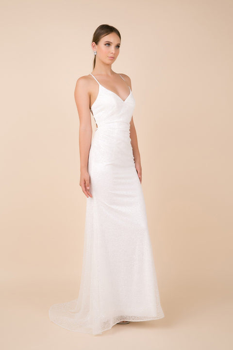 Thin Straps V Neckline with Shimmery Trumpet Gown_T290 by Nox Anabel