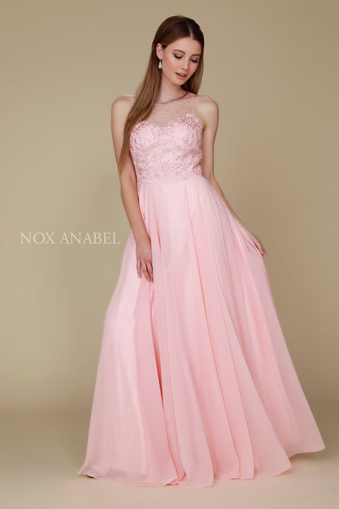 Plunge Jeweled Chiffon A-Line Evening Gown Y009 by Nox Anabel
