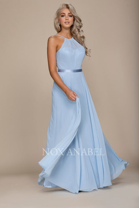 Elegant Ruched Neckline Halter Lace Up Chiffon Gown Y102 by Nox Anabel