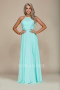 Elegant Ruched Neckline Halter Lace Up Chiffon Gown Y102 by Nox Anabel