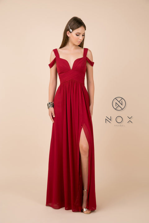 Cold-Shoulder with Slip Skirt Long Chiffon Dress_Y277 by Nox Anabel