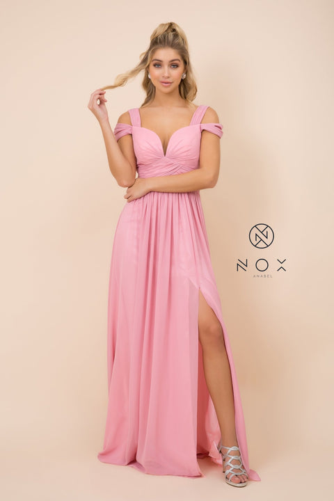 Cold-Shoulder with Slip Skirt Long Chiffon Dress_Y277 by Nox Anabel
