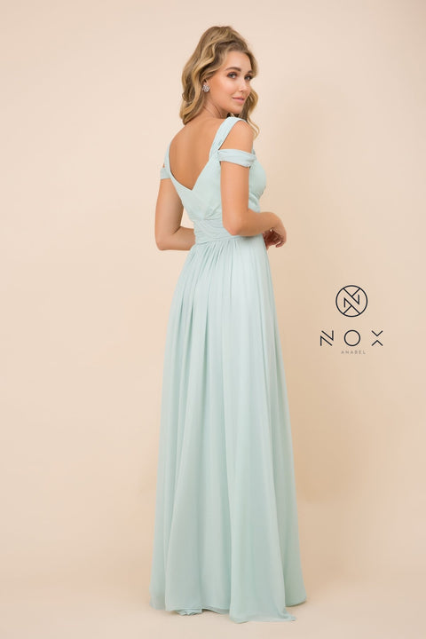 Cold-Shoulder with Slip Skirt Long Chiffon Dress_Y277 by Nox Anabel