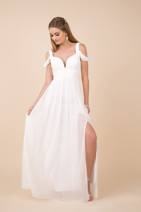 Cold-Shoulder with Slip Skirt Long Chiffon Dress_Y277 by Nox Anabel