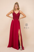 Plunge Sweetheart Embroidered Neck A-Line Gown with Side Slit_Y299 By Nox Anabel