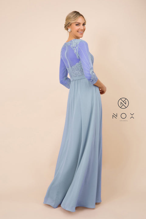 V-Neck Sequin Lace 3/4-Sleeve Mob Dress_Y532 By Nox Anabel