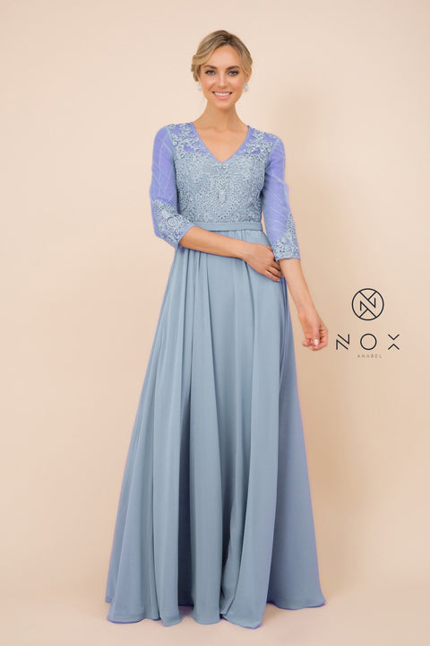 V-Neck Sequin Lace 3/4-Sleeve Mob Dress_Y532 By Nox Anabel