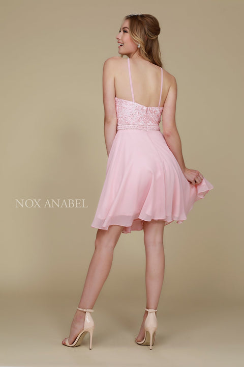 Embellished Illusion Halter Chiffon A-Line Home Coming Dress Y629 by Nox Anabel
