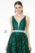 Elizabeth K GL2928: A-Line Glitter Gown with Beaded Waistband