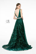 Elizabeth K GL2928: A-Line Glitter Gown with Beaded Waistband