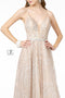 Elizabeth K GL2915: A-Line Glitter Gown with Deep V-Neckline