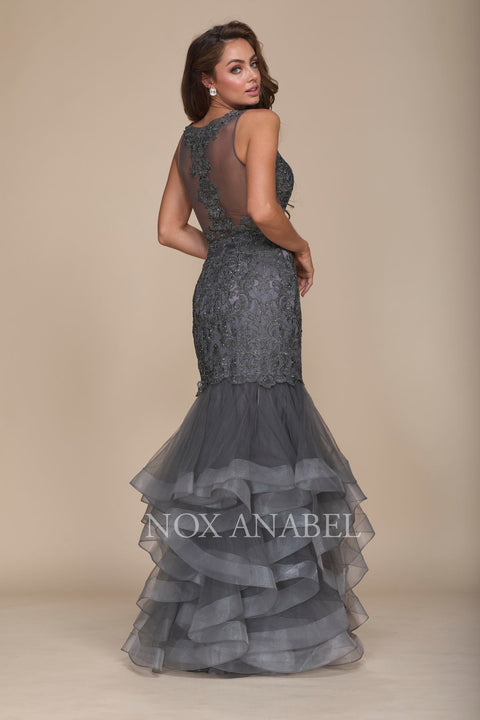 Beaded Lace Ruffled Mermaid Prom Dress A059 by Nox Anabel