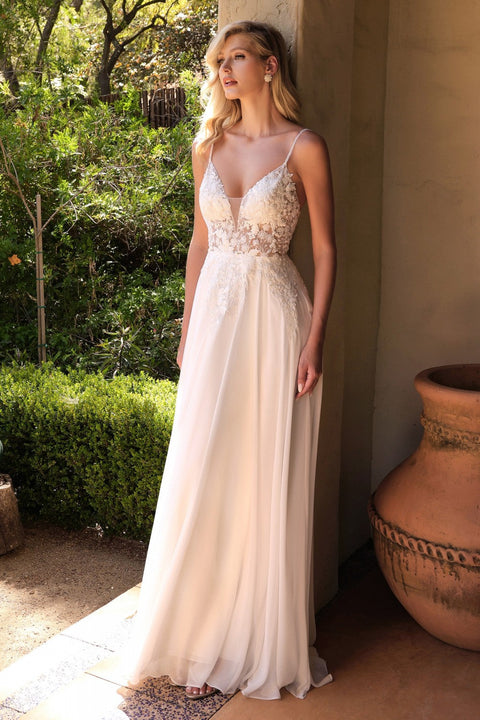 Cinderella Divine TY11's Chiffon Gown with Applique Accents and A-line Elegance