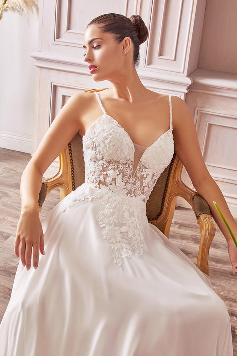 Cinderella Divine TY11's Chiffon Gown with Applique Accents and A-line Elegance