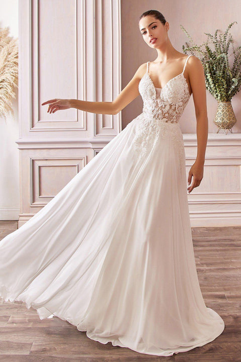 Cinderella Divine TY11's Chiffon Gown with Applique Accents and A-line Elegance