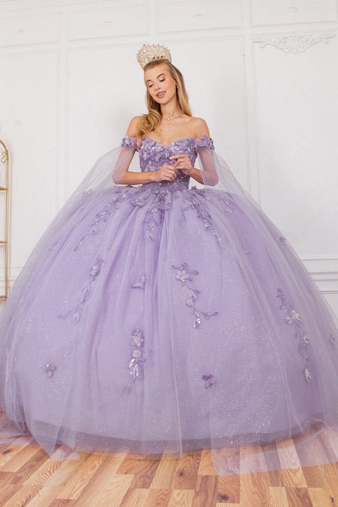 Elegant Cape Sleeve Applique Ball Gown - Cinderella Couture 8075J