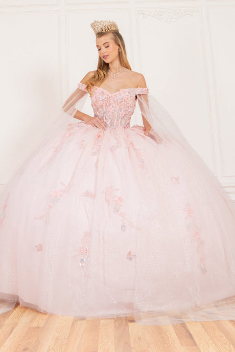Elegant Cape Sleeve Applique Ball Gown - Cinderella Couture 8075J