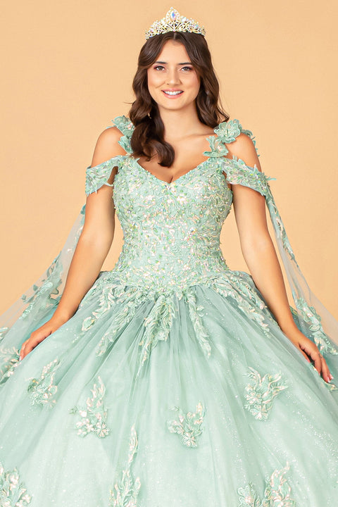 Cape Sleeve Applique Ball Gown by Elizabeth K GL3099