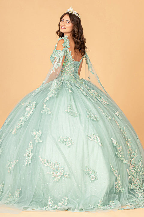 Cape Sleeve Applique Ball Gown by Elizabeth K GL3099