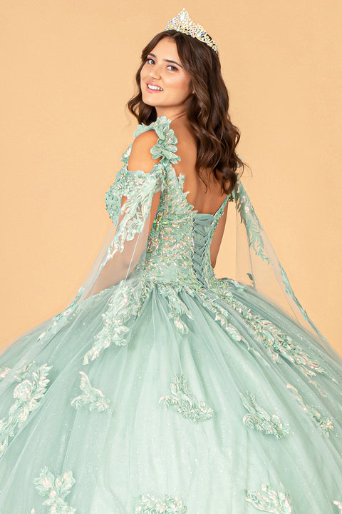 Cape Sleeve Applique Ball Gown by Elizabeth K GL3099