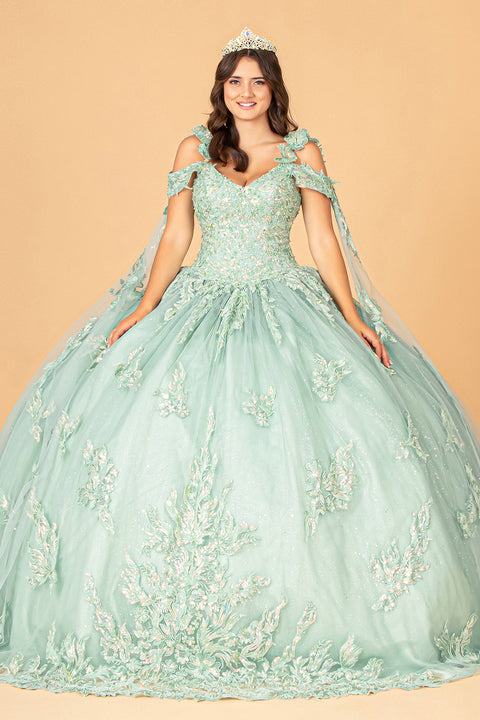 Cape Sleeve Applique Ball Gown by Elizabeth K GL3099