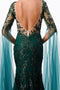 Elegant Cape Sleeve Applique Mermaid Gown - Coya P2221